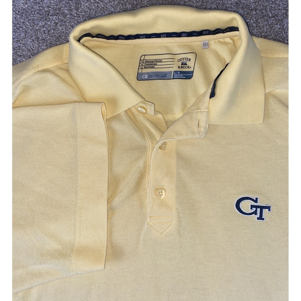 Cutter & Buck DryTec Solid Yellow Polo Georiga Tech Yellow Jackets Mens L Wick